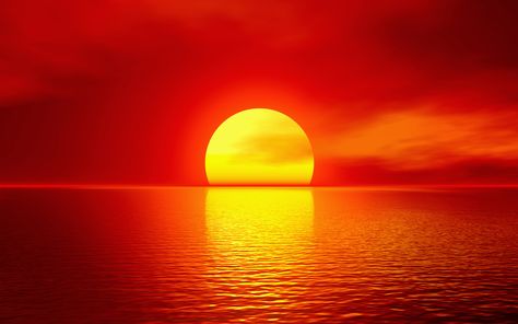 Bright yellow sunset over bright red sky reflected on the water Hd Sky, Sunset Background, Red Sunset, Ocean Wallpaper, Red Sun, Sunset Nature, Best Sunset, Ocean Sunset, Amazing Sunsets