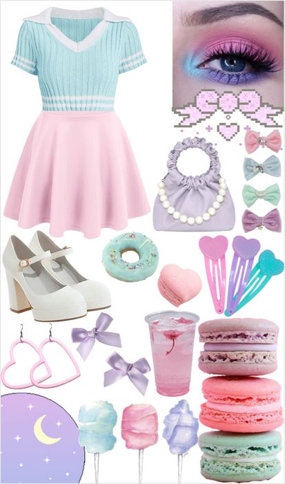 pastel sweets Outfit | ShopLook Candyland Outfit Ideas, Candyland Outfit Women, Pastel Christmas Outfit, Candy Aesthetic Outfit, Sweets Outfit, Sweet Like Candy Outfit, Candy Outfit Ideas, Kam Aesthetic, Candy Inspired Outfits