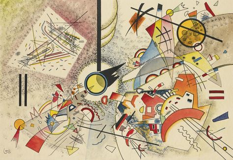 Wassily Kandinsky (1866-1944) OHNE TITEL Signed with the monogram and dated 23 (lower left); inscribed No. 109 Aquarelle mouvementée and dated 1923 on the backboard Watercolor, pen and ink on paper laid down on board 13 by 18 3/4 in. 33 by 47.5 cm Executed in 1923. Art Kandinsky, Kandinsky Art, Contemporary Abstract Art, Oil Painting Reproductions, Painting Reproductions, Wassily Kandinsky, Frames For Canvas Paintings, Affordable Wall Art, Art Abstrait