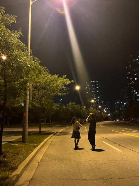 Couple Night Walks Aesthetic, Couple Under Street Light, Late Night Walks Aesthetic Couple, Urban Night Aesthetic, Dancing Under Street Lights, Night Walk With Boyfriend, Couples Night Aesthetic, Night Walk Aesthetic Couple, Couple At Night Aesthetic