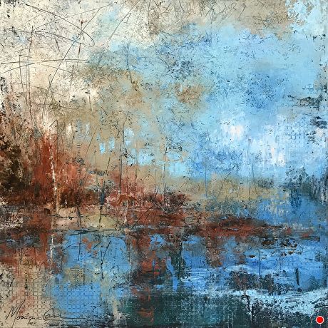 Calming Blues by Monique Carr, Oil and Cold Wax, 12 x 12 Instagram Award, Cold Wax Painting, Wax Art, Painting Competition, Wax Painting, Abstract Art Landscape, Art Masters, Seascape Paintings, Oil Painting Landscape