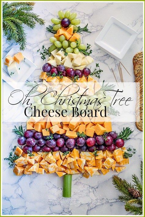 OH, CHRISTMAS TREE CHEESE BOARD- A beautiful easy to assemble WOW FACTOR appetizer. Christmas Tree Cheese Board, Tree Cheese Board, Grape Appetizers, Christmas Tree Cheese, Appetizers Christmas, Christmas Buffet, Christmas Open House, Oh Christmas Tree, Holiday Foods