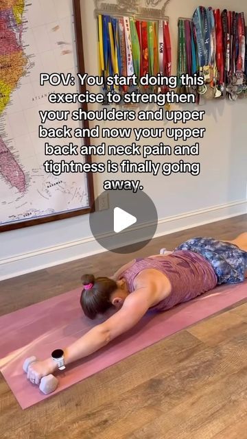 Dr. Stephanie Ridgway • Physical Therapist on Instagram: "Upper back and neck pain can have a lot of different causes. Poor posture and weak neck, shoulder, and upper back muscles are two of the major contributing factors. To improve posture and decrease pain, it’s important to strengthen your upper back and posterior shoulder muscles. Those muscles don’t get used as much as they need to be and can become tight and weak. Try this exercise to start strengthening those muscles. You can start without weight and then gradually increase the weight you use. Try performing 2-3 sets of 10 reps 3-5 times per week! #upperbackpainrelief #upperbackpainexercises #shoulderpainrelief #neckpainrelief" Exercise Upper Back, Upper Back Pain Exercises, Upper Back Muscles, Shoulder Pain Relief, Upper Back Pain, Exercise Ideas, Neck Pain Relief, Shoulder Muscles, Back Pain Exercises