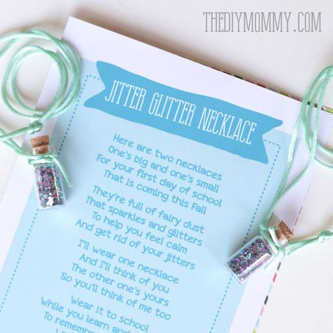 Jitter Glitter Necklace Back to School Gift and Free Printable Poem Jitter Glitter, Preschool September, Shy Kids, Diy Mommy, Glitter Necklace, Diy Back To School, School Printables, Special Gifts For Her, School Banner