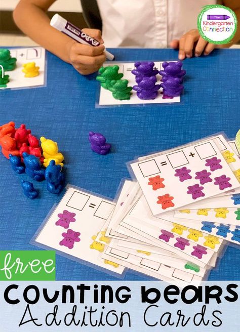 earning addition can be engaging and fun! These free counting bear addition cards are a great, hands-on way to practice addition to 10. They are perfect for Pre-K or Kindergarten! Early Addition Activities, Adding To 10 Activities, Adding Kindergarten Activities, Addition To 10 Activities, Kindergarten Addition And Subtraction Activities, Addition Eyfs, Subtraction Eyfs, Addition Activities Kindergarten, Kindergarten Intervention