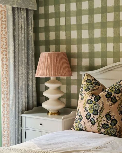 Samuel & Sons on Instagram: “Waking up in a gingham dream. Our Serpentine Embroidered Border in Petalo adds just the right amount of peachy pink to tie this space…” Embroidered Border, Nursery Design, Guest Bedrooms, Beautiful Bedrooms, My New Room, New Room, Guest Bedroom, Sneak Peek, Bedroom Inspirations