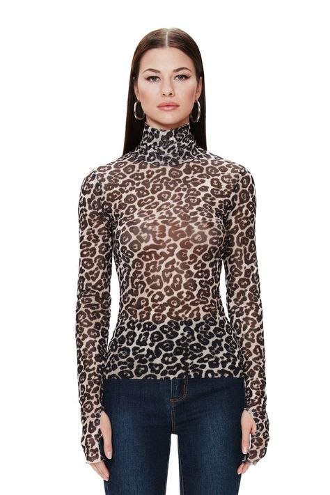 AFRM Zadie Power Mesh Turtleneck Top in Leopard Print Leopard Turtleneck, Trendy Bodysuits, Haley Lu Richardson, Mesh Turtleneck, High Waisted Black Jeans, Cropped Long Sleeve Top, Turtleneck Top, Turtle Neck Top, Outfit Inspo Fall