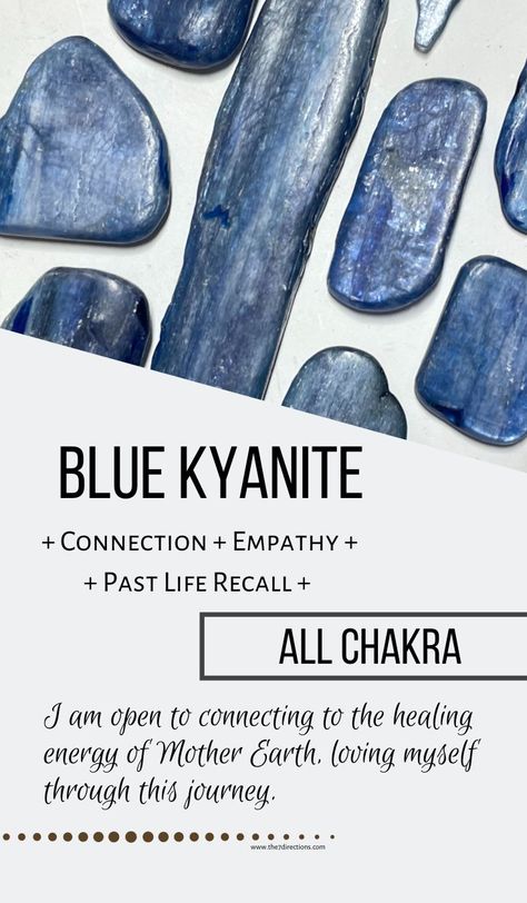 Blue kyanite meaning and affirmations by the 7 directions Blue Kyanite Crystal Meaning, Blue Quartz Meaning, Blue Kyanite Meaning, Kyanite Crystal Meaning, Kyanite Meaning, North East South West, Crystal Grimoire, Christian Witch, Blue Kyanite Jewelry