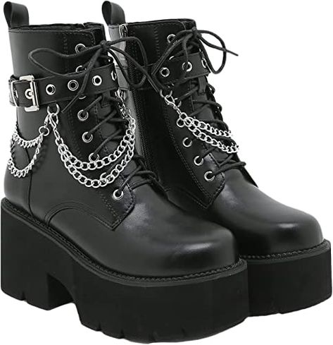 ♥ Closure: Lace-Up ♥ Heel Height: 8 centimetres ♥ Colour black ♥ As an Amazon Associate I earn from qualifying purchases ♥ Emo Boots, Combat Boots Shorts, Rave Boots, Platform Combat Boots, Punk Shoes, Popular Boots, Black Platform Shoes, Women Platform Shoes, Dr Martens Boots