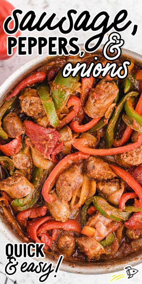 This sausage and peppers recipe is made of savory Italian sausages, juicy peppers, fresh onions, and tomatoes. This one-pot recipe is full of bold flavors. Easy Sausage And Peppers, Homemade Chicken Parmesan, Ready Recipes, Sausage And Peppers Recipe, Sausage Peppers And Onions, Sausage Dishes, One Skillet Meals, American Recipes, Hot Italian Sausage