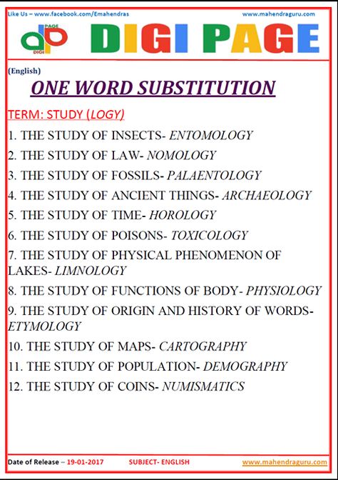 DigiPage(DP)|19-January-2017|English|One Word Substitution One Word Substitution English, One Word Substitution, Easy English Grammar, Basic Physics, English Teaching Resources, Transition Words, Idioms And Phrases, Gk Knowledge, Childcare Activities