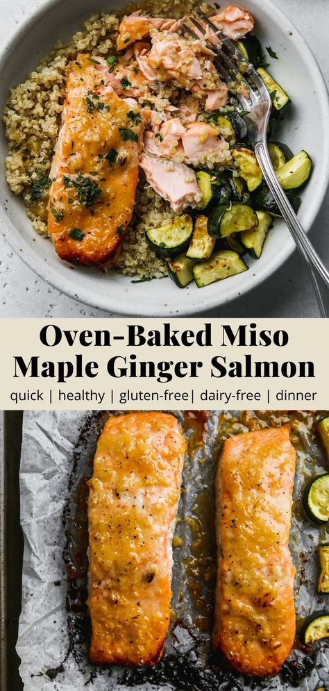 Baked Miso Maple & Ginger Salmon | Walder Wellness, Dietitian (RD) Miso Salmon Recipe, Walder Wellness, Miso Recipes, Side Dishes For Salmon, Quick Salmon, Healthy Seafood Recipes, Follicular Phase, Ginger Salmon, Miso Salmon