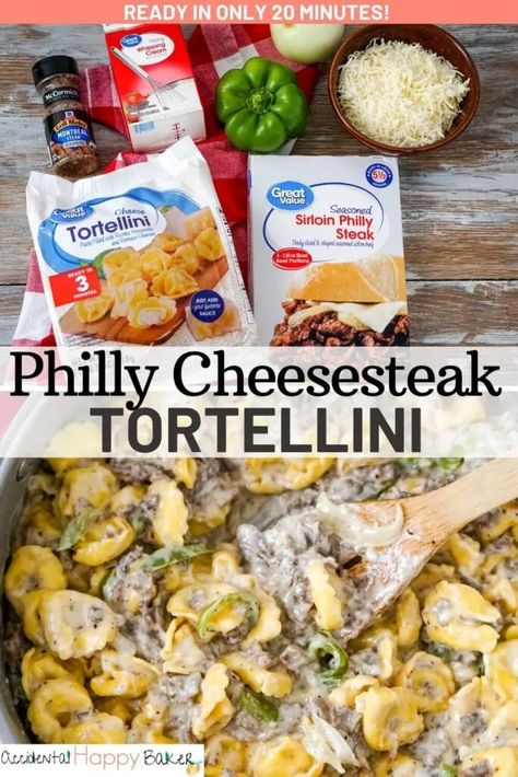 Philly Cheesesteak Tortellini Starter Meals Dinners, Philly Cheesecake Tortellini Pasta, Quick Cheap Easy Dinners, Easy Dinner Recipes Without Pasta, Week Prep Meals, Cheap Tortellini Recipes, Meals To Cook At The Beach, Week Day Recipes, Ground Beef And Cheese Tortellini Recipes