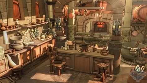 Sims 4 Victorian Interior, Eso Houses, Sims 4 Castle, Fantasy House Interior, Medieval Kitchen, Sims 4 Cottage, Castle Kitchens, Sims Medieval, Sims 4 Kitchen