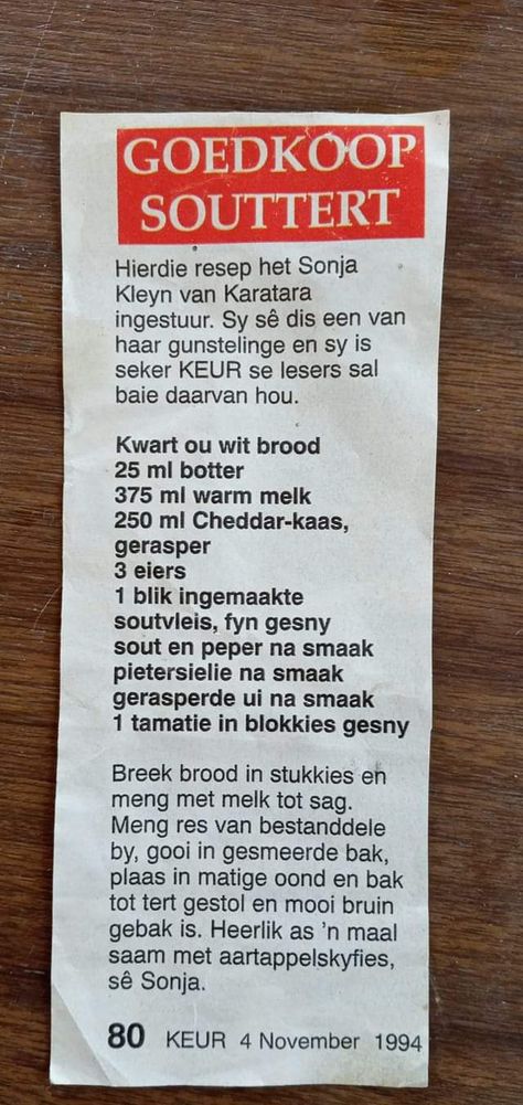 Maklike Souttert Resepte, Resepte Afrikaans Boerekos, Sout Tert Resepte, Suid Afrikaanse Resepte, Souttert Resepte, Tinned Tuna Recipes, Resepte Afrikaans, Bully Beef, Easy Tart Recipes