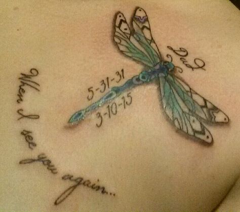 Dragonfly Memorial Tattoos, Dragonfly Tattoo With Quote, Memorial Dragonfly Tattoo For Women, Dragonfly Remembrance Tattoo, Dragonfly Angel Tattoo, Dragon Fly Memorial Tattoo, Dragonfly Tattoo Ideas Unique, Tinkerbell Tattoo, Dragonfly Meaning