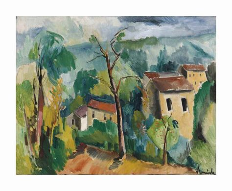 Maurice de Vlaminck (1876-1958) | Paysage aux toits rouges | 20th Century, Paintings | Christie's Scottish Colourists, Maurice De Vlaminck, Fauvism Art, Andre Derain, Fauvism, Georges Braque, Post Impressionists, Modern Artists, Henri Matisse