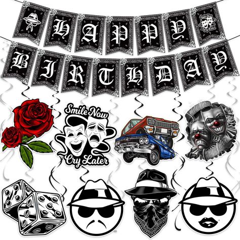 Low Rider Party Ideas, Homies Birthday Theme, Guy Birthday Party Decorations, Cholo Birthday Party, Cholo Theme Party Birthday, Lowrider Party Decorations, Chola Party Theme Ideas, 21st Themes, Cholo Party Decorations