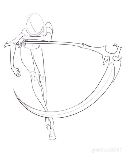 Sythe Reference Pose, Bow Character Poses, Someone Crossing Their Arms Reference, Claw Poses Drawing, Pose With Spear Reference, Sythe Poses Drawing Male, Sycthe Drawings, Polearm Poses Drawing, Pose Ideas Sketch