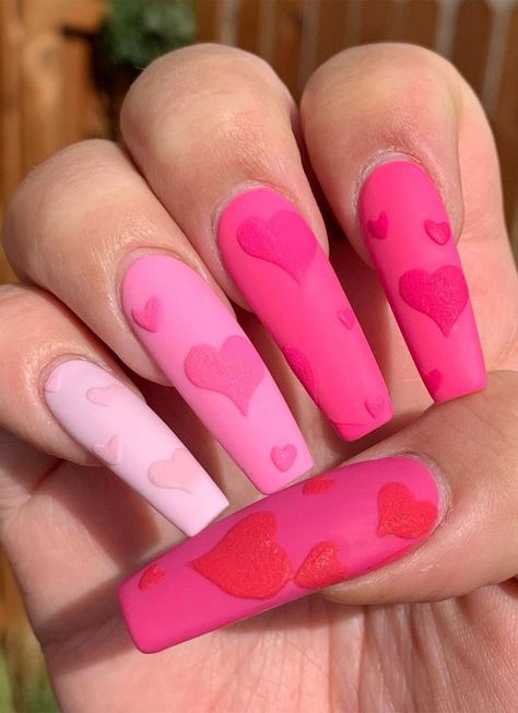 pink nails, valentine pink nails, gradient pink nails, love heart pink nails Valentine Nails Designs Gel, Pink Nails With Heart Design Coffin, Sienna Nails, Valentines Day Nails Extra, Valentines Day Nails Pink With Red Heart, Valentines Day Nails Xo, Valentine’s Day Nails Checkered, Nail Desi, Gradient Nail Design