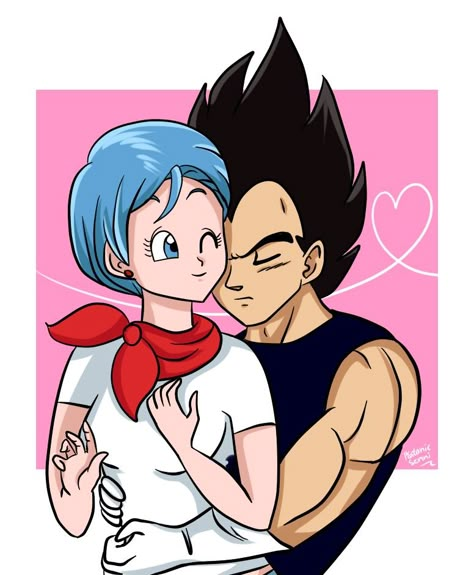 Bulma & Vegueta Vegeta And Bulma Love, Bulma And Vegeta, Valentine Cartoon, Harley And Joker Love, Cute Anniversary Gifts, Vegeta And Bulma, Dbz Characters, Ball Drawing, Dragon Ball Super Goku