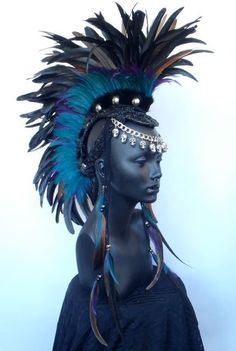 Mohawks on Pinterest | mohawks, black feathers and feathers Mohawk Headpiece, Feather Mohawk, Afrika Burn, Leather Beads, Mohawks, Feather Headdress, Costume Design, Headdress, Fancy Dress