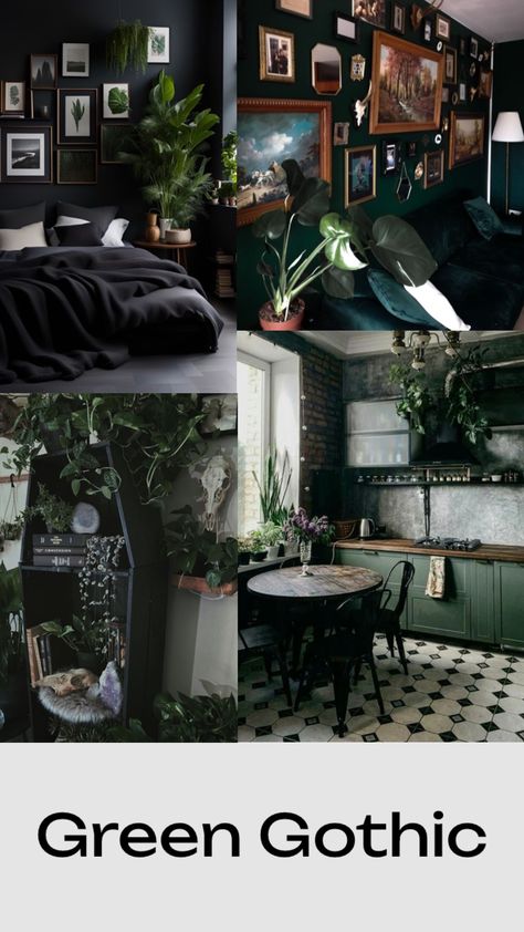 Green Gothic Bedroom, Moody Victorian Decor, Dark Victorian Bedroom, Dark Academia House, Dark Romantic Bedroom, Academia House, Gothic Manor, Different Decorating Styles, Toad House