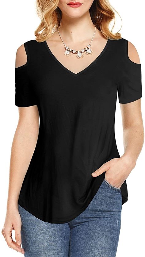 Amoretu Summer Blouse Short Sleeves Tunic Cold Shoulder Tops Shirts for Women #WomensTShirt #Amoretu #Affiliate Tunic Tops With Leggings, Off The Shoulder Top Outfit, Shoulder Tops Outfit, Tunic Shirts, Cold Shoulder Tops, Short Sleeve Tunic Tops, Short Sleeve Shirt Women, Summer Blouse, Shoulder Tops