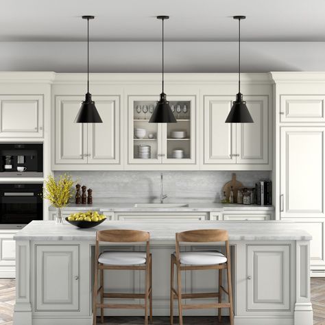 Pendant lights over kitchen island