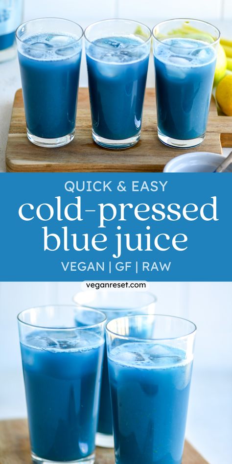 This refreshing, nutritious, and delicious Blue Superfood Juice will make you glow from the inside out 💙 This blue beauty not only tastes great, it's also vegan, packed with essential nutrients, and perfect for a healthy juice cleanse or quick detox. Blue spirulina gives it its natural and vibrant color, plus some added health boosting benefits. Get this cold pressed juice recipe on the blog now:) Keto Juice Recipes, Juicing During Pregnancy, Large Batch Juicing Recipes, Fall Juicing Recipes, Juicing Recipes For Kids, Spirulina Juice, Healthy Juice Cleanse, Superfood Benefits, Cold Pressed Juice Recipes