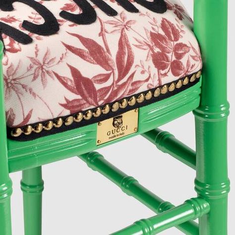 Green Wood Chiavari Chair With Embroidered Tiger | GUCCI® US Chanel Decor, Designer Chairs, Furniture Board, Luxury Chairs, Chiavari Chairs, Lacquered Wood, Tiger Head, Funky Furniture, Velvet Armchair