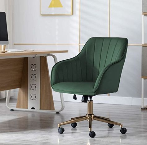 Green Desk Chair Office Ideas, Green Velvet Office Chair, Small Green Desk Chair, Green Desk Chair No Wheels, Velvet Desk Chair, Gold Desk Chair, Desk Chair Teal, Stylish Office Chairs, Bedroom Dark