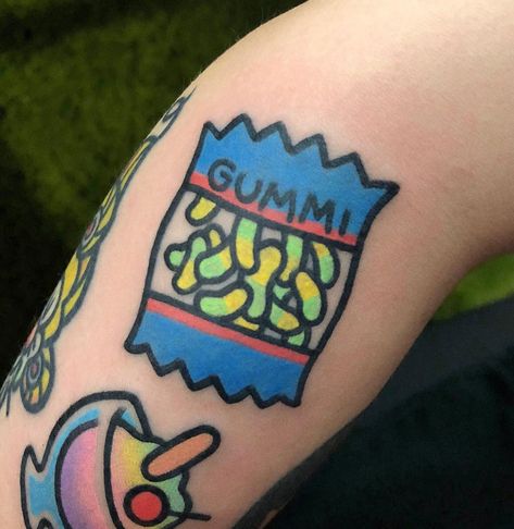 Gummy worms tattoo Worm Tattoo, Candy Tattoo, Gummy Worm, Traditional Style Tattoo, Cool Tattoo, Gummy Worms, Leg Sleeves, Tattoo Outline, Tattoo Trends