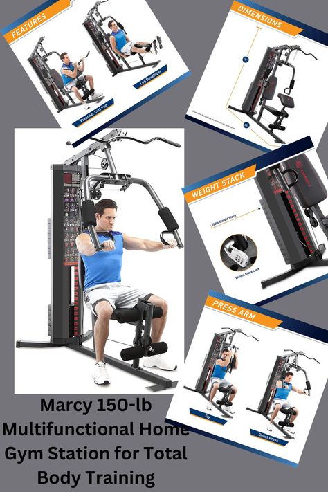 Marcy 150-lb Multifunctional Home Gym Station for Total Body Training: This home gym is great for small spaces. The machine provides a total body workout with no gym membership needed. We love using the Marcy's Total Body Weight Machine. #amazon #amazonaffiliate #commission #marketing #athomegym #fitness Marcy Home Gym Workout Routines, Gym Station, Marcy Home Gym, Work Out Routines Gym, No Gym, Weight Machine, Fitness Plan, Body Training, Gym Membership