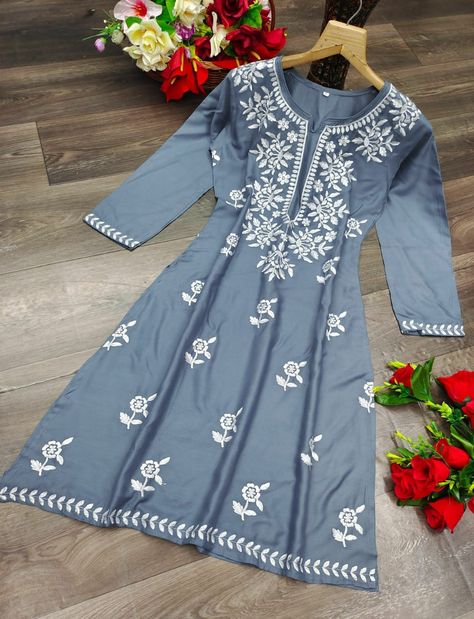 🔥 *Hot and Latest Lakhnavi Kurta *🔥 🔥 Fabric Details 🌟Kurta Fabric:PURE rayon cotton with Embroidery work 🌟 Size : L(40) XL (42) XXL(44) 7 colours 📝 PLEASE NOTE - 🙏🏻🙏🏻 *PLEASE DON’T COMPARE OUR QUALITY WITH LOW QUALITY PRODUCT * 🥰 *Be Happy with Quality* 🥰 Lakhnavi Kurta Design, Kurta Embroidery Design, Lakhnavi Kurta, Chicken Kurta, Kurta Embroidery, Kurti With Jeans, Mehndi Designs For Beginners, Cotton Kurti, Kurta Designs