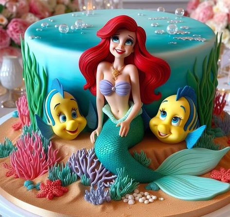 Ariel Cake Ideas, Food Surprise, Cakes Disney, Cake Mermaid, Ariel Cake, Ariel Party, Rapunzel Party, Mermaid Birthday Cakes, Disney Birthday Cakes