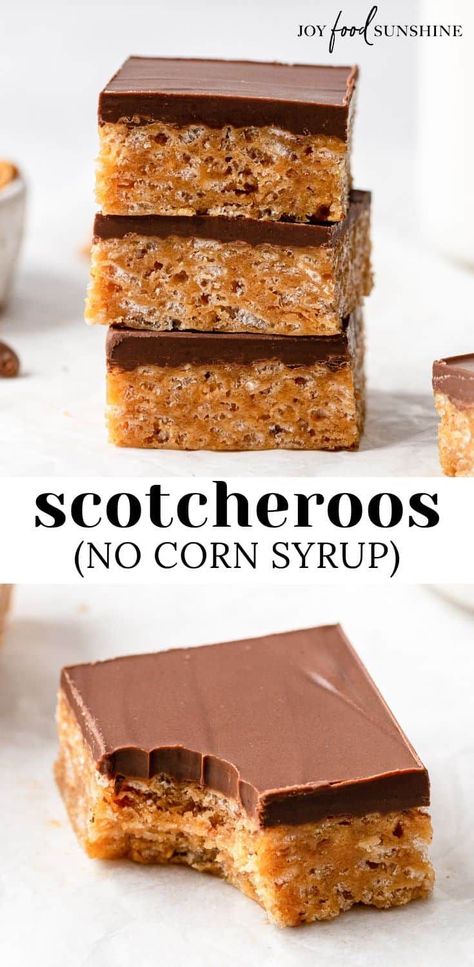 Scotcharoos With Maple Syrup, Scotcheroos No Corn Syrup, Scotcheroos With Marshmallows, Scotcheroos Without Corn Syrup, Recipes With Marshmallow Fluff Simple, How To Make Scotcheroos, No Bake Scotcheroos, Easy Goodies To Make, Corn Recipes Dessert