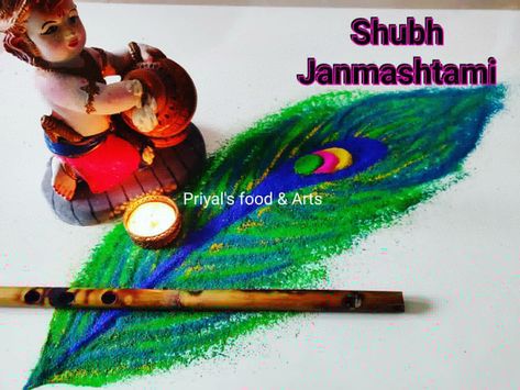 Peacock Feather Rangoli, Festival Rangoli, Krishna Janmashtami, Rangoli Design, Sand Art, Diwali Decorations, Youtube Art, Peacock Feather, Rangoli Designs