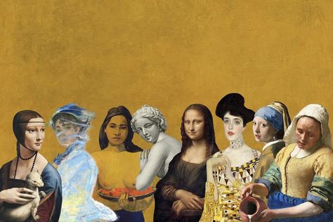 Famous Paintings Collage, Digital Art House, Master Artwork, Women Background, Adele Bloch Bauer, Art Feminism, Girl With Pearl Earring, Art Mona Lisa, Famous Artists Paintings