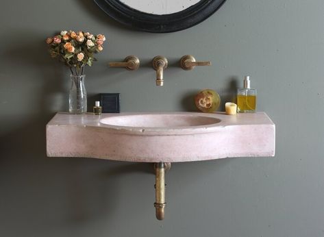 Powder Room Pedestal Sink, Bathroom Tile Renovation, Gray Grout, Antique Brass Faucet, Brass Faucets, Powder Room Sink, French Country Bathroom, Lag Bolts, Rose Lavender