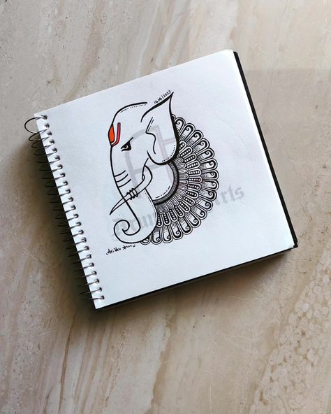 Ganesha Ganesha Mandala Art Easy, Ganesh Ji Mandala Art, Ganesha Easy Drawing, Ganesh Mandala Art, Hindu Drawing, 2024 Doodle, Ganesha Mandala Art, Bappa Drawing, Ganesh Mandala