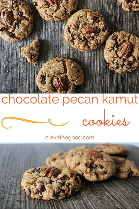 Chocolate Pecan Kamut Cookies. Made with the goodness of ancient grains, these cookies will blow your socks off! | cravethegood.com Kamut Cookies, Feeling Good Enough, Rough Week, Cookie Recipes Unique, Home Together, Sweet Treats Recipes, Ancient Grains, Delicious Cookie Recipes, Chocolate Pecan