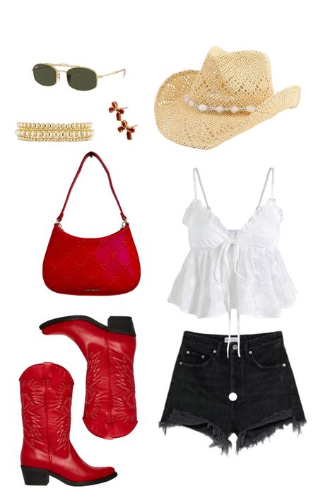 Red country conert outfit  #countryconert Red Country Outfit, Western Outfits Concert, Red Concert Outfit, Red Concert, Country Chic Outfits, Red Album, Country Gal, Outfits Concert, Boheme Chic