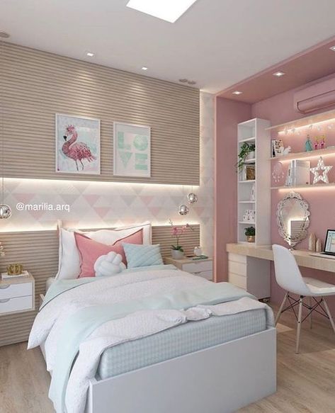 Beautiful Girl Bedroom Ideas 9 Year Old, Childrens Bedroom Ideas for Sharing #GirlsBedroomSets: Want to try this idea soon? Pink Bedroom Design, Best Bedroom Colors, Bedroom Decor For Teen Girls, Bedroom Wall Colors, Bilik Tidur, Girl Bedroom Designs, Bedroom Color Schemes, Teen Bedroom Decor, Girl Bedroom Decor