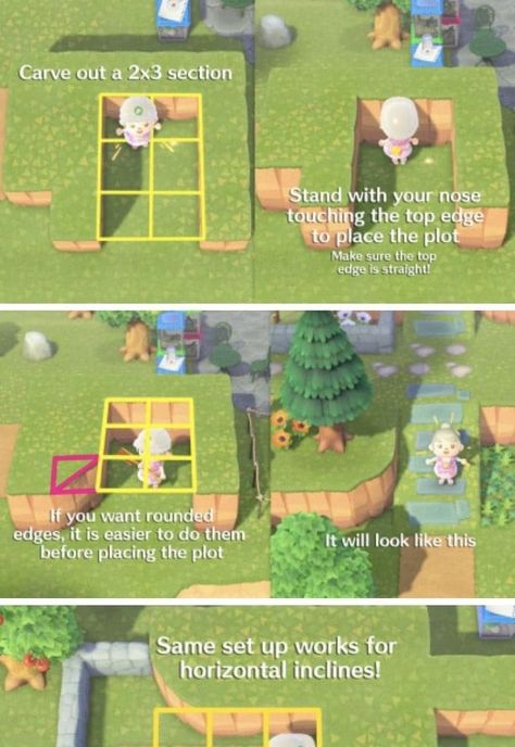 Acnh Diagonal Dirt Path Code, Acnh Measurements, Acnh Ramps, Normcore Animal Crossing, Normcore Acnh, Acnh Normcore, Acnh Tips, Pattern Making Tutorial, Animal Crossing Guide