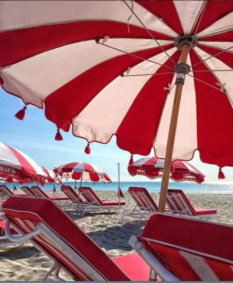 Red Beach Umbrella, Nantucket Bike Basket, Saint Tropez Beach, Bike Baskets, White Umbrella, Club Red, Red Beach, Red Umbrella, Bike Basket