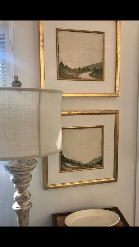 Enclosed Stairwell Wall Ideas, Gold Frame Wall Art, Painting Framing Ideas, Custom Framing Ideas, Majolica Green, Framed Pictures, Wall Decor Design, Framed Fabric, Wall Gallery