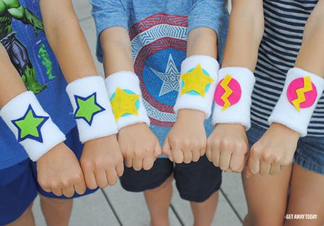 DIY Super Hero Sweatbands Sweatband Diy, Diy Superhero, Super Hero Party, Sweat Bands, Sweat Headbands, Sewing Headbands, Recycled Art Projects, Holiday Club, Hip Hop Party