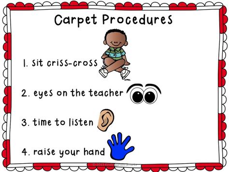 This FREEBIE poster is a great visual for your students to remember carpet procedures from the first day of school to the last day. I always have my posted and review them so they don’t forget! Also, I have included reminder cards that you can attach to a popsicle stick. I hold mine up when … Sitting On The Carpet Anchor Chart, How To Sit On The Carpet Anchor Chart, Prek Procedures, Kindergarten Procedures, Charlotte Danielson, Kindergarten Rules, Classroom Procedures, Toddler Classroom, Classroom Behavior Management