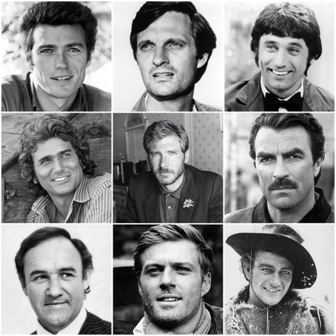 Kibbe verified Natural men: clockwise: Clint Eastwood, Alan Alda, Joe Namath, Tom Selleck, John Wayne, Robert Redford, Gene Hackman, Michael Landon, Harrison Ford Soft Natural Kibbe Men, Flamboyant Natural Men, Kibbe Types, Natural Kibbe, Gene Hackman, Face Types, Alan Alda, Toms Style, Joe Namath